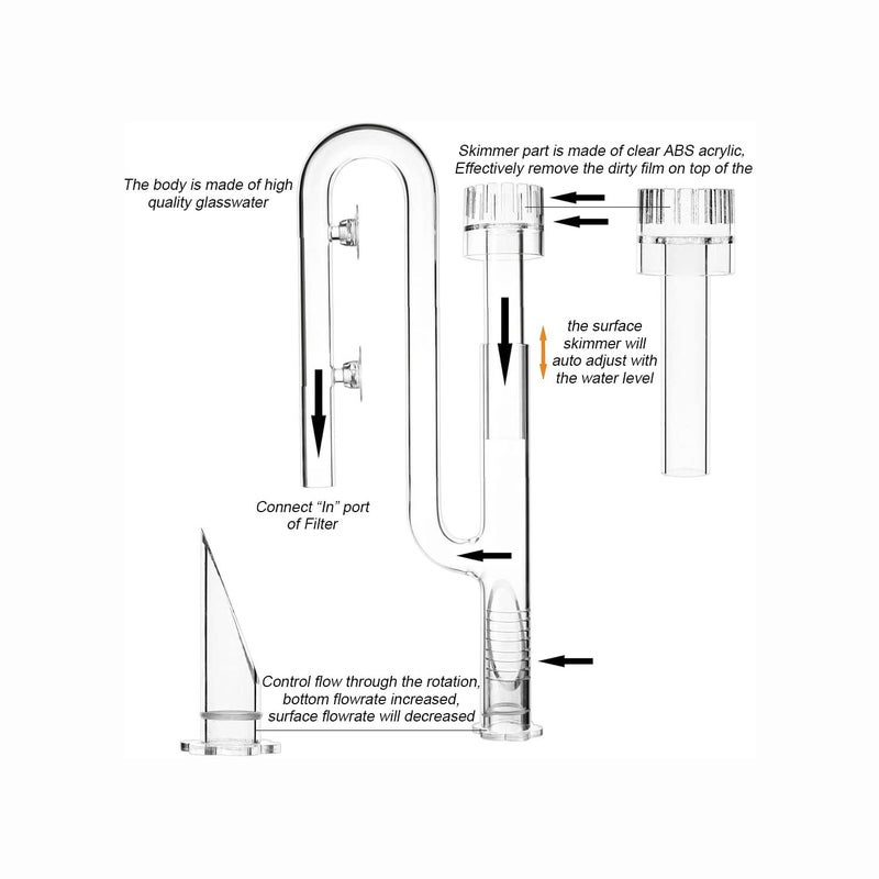 FZONE Aquatic Glass Lily Pipe Set with Skimmer Inflow and Outflow for Aquarium Filter 5/8''(16/22mm) Tubing - Image 4